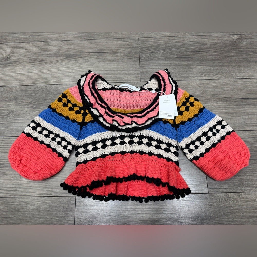 NWT ZIMMERMANN Ruffled crocheted cotton sweater Multicolor US SZ 2P